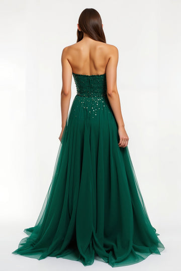 Robe longue de vacances à paillettes sans bretelles vert foncé